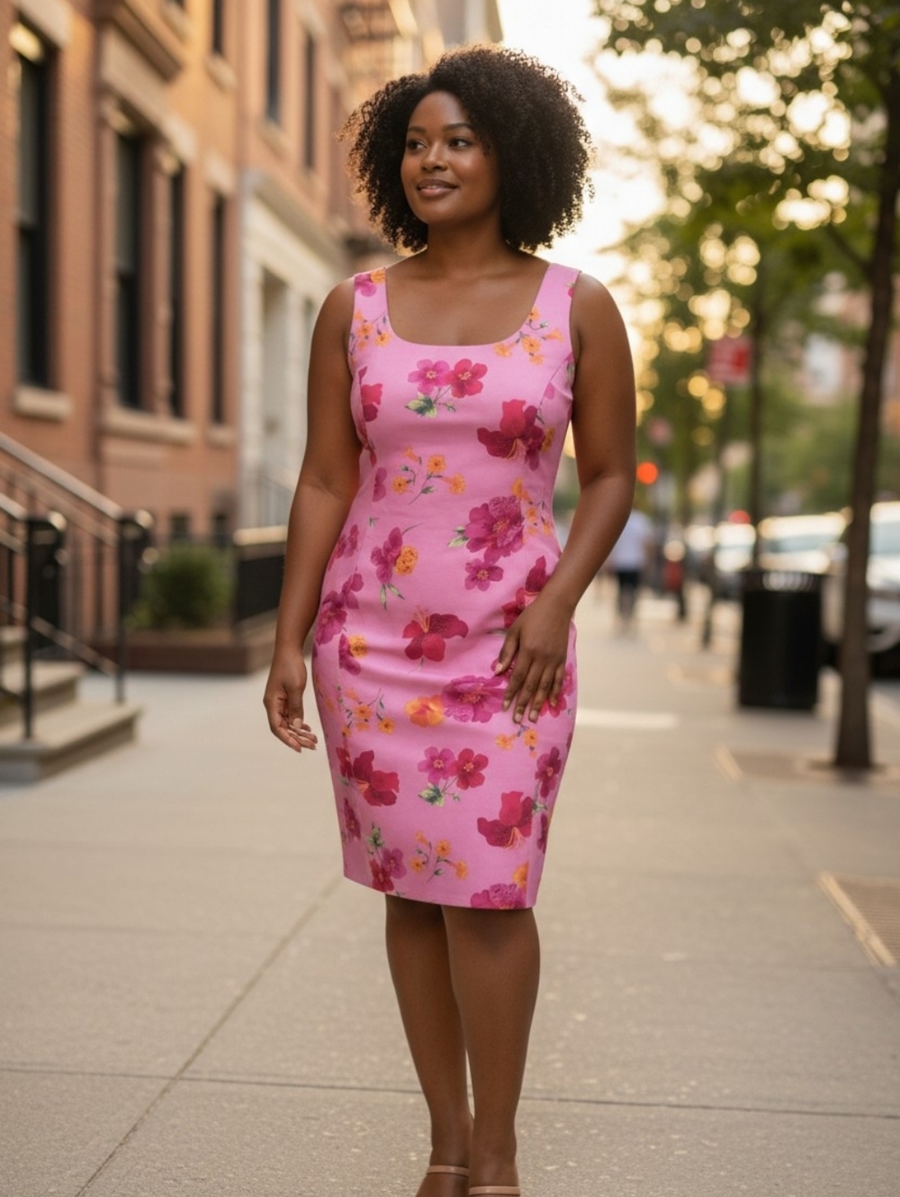 Sag Harbor Pink Floral Midi Sheath Dress